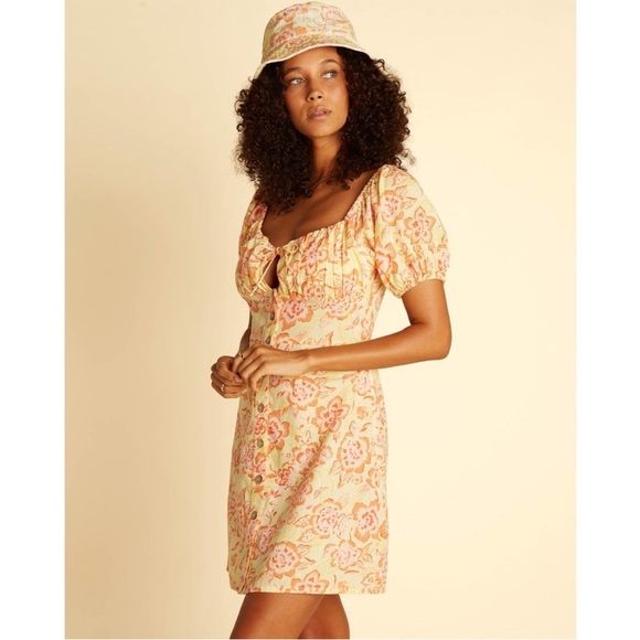 NWT Billabong x Wrangler Women's Mini Dress Yellow Orange Far & Away Floral med - Picture 4 of 9
